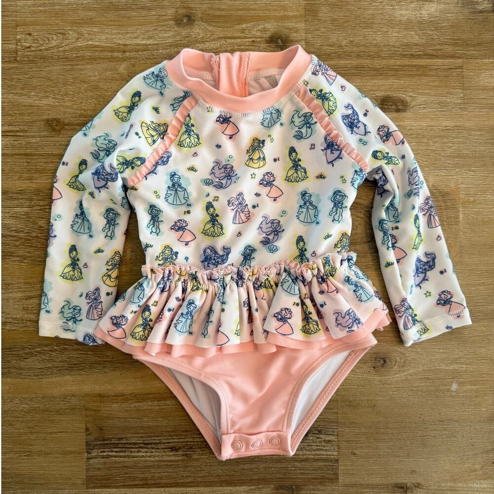 Disney Bathing Suit Princess Baby Girl Swimsuit 9-12M UPF 50+ Long Sleeve Ruffle
